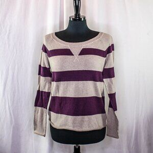 Gap Striped Sweater Raglan Sleeves Tan Purple Size M